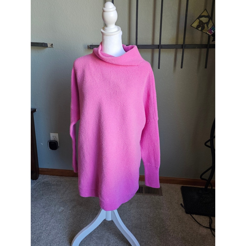 Free People Ottoman Slouchy Tunic Sweater Small Raspberry Rose Ribbed Mock Neck